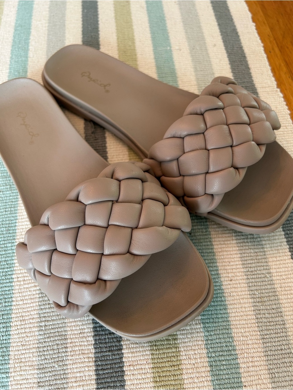 Braided Slide Sandals in Taupe